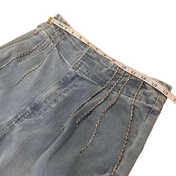 Express rhinestone tapered ankle super high rise baggy jeans size 8 - Picture 15 of 16
